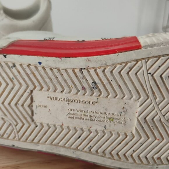 OFF WHITE VULCANIZED CANVAS SNEAKERS LOW WHITE RED KIDS SIZE 1 youth - Picture 4 of 13